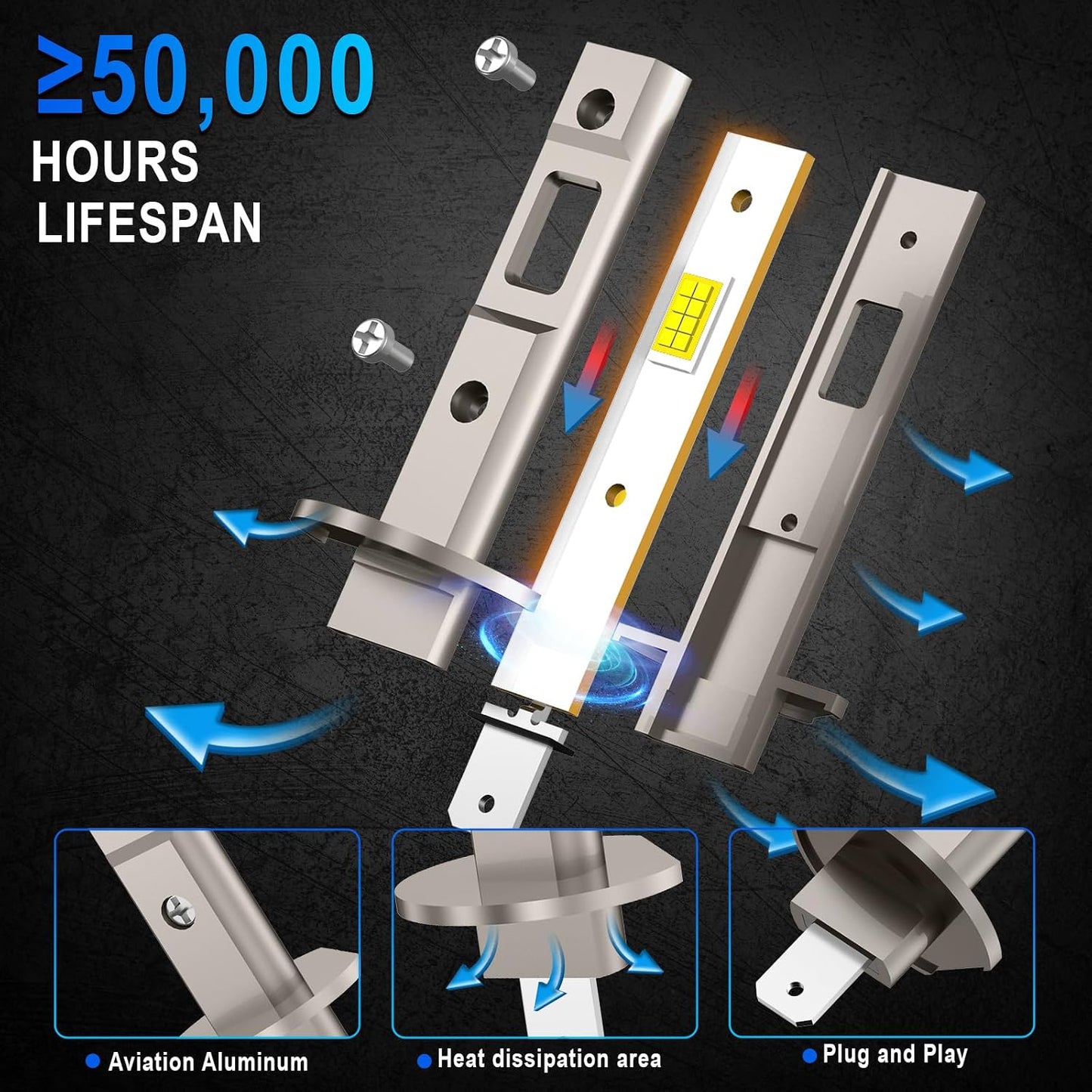 Sycreek H1 LED 100W 22000LM 6500K Cool White CANBUS Car Conversion Kit with Fan, 2 Bulbs