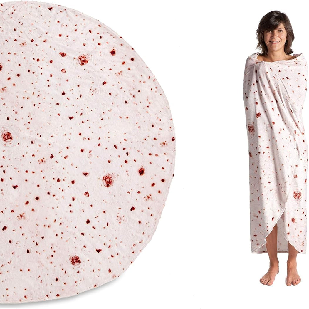 Kanguru Cream Piadina Burrito Tortilla Blanket – 63‑inch Round Fleece Throw