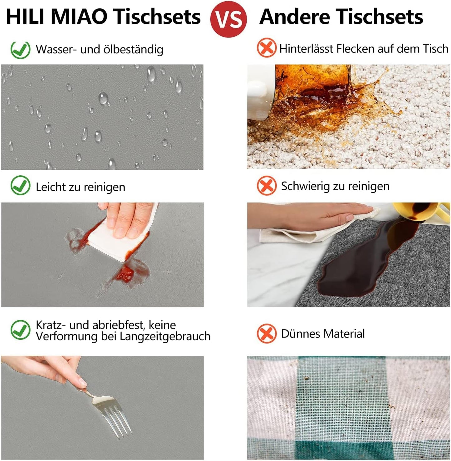 HELI MIAO Washable Heat-Resistant Leather Placemats Set of 6