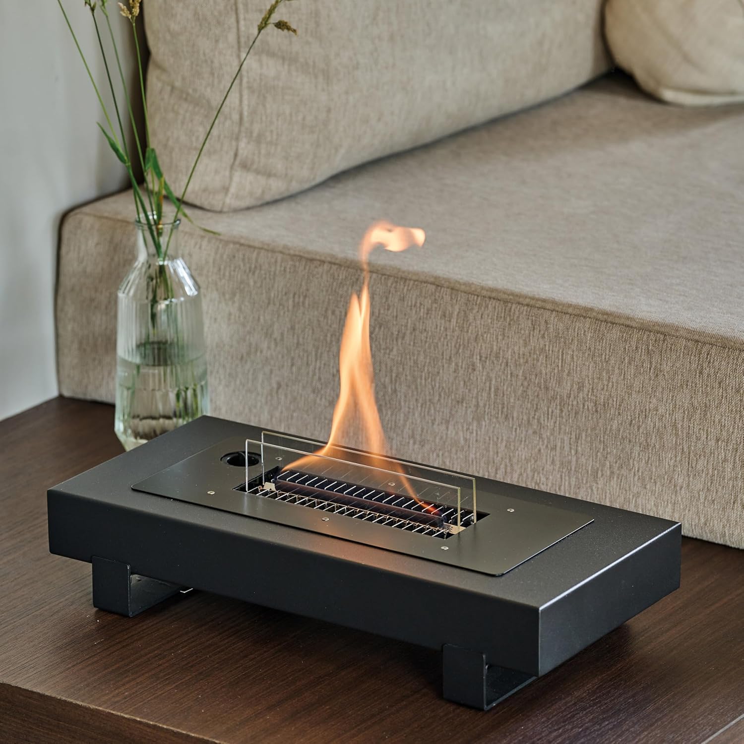 Tenderflame Black Steel Mountain Table Fireplace Compact Soot-Free Tabletop Heater