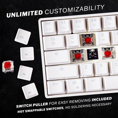 HK Gaming GK61 60% Mechanical Gaming Keyboard with RGB Backlit Hot‑Swappable Switches – White