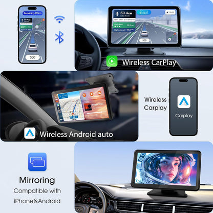 Haudio 7 Inch Wireless Portable Carplay Screen with 1080P Backup Camera Bluetooth
