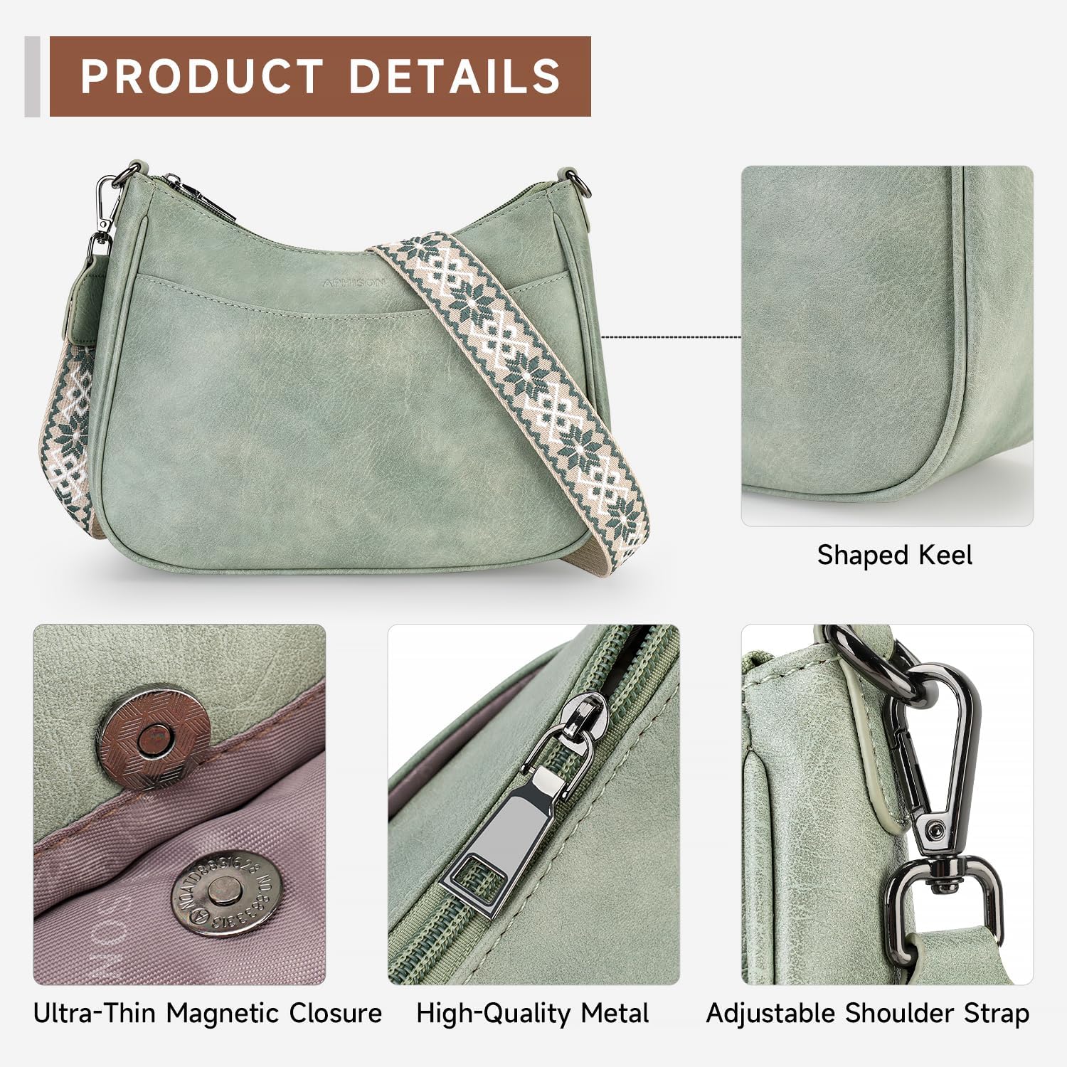 APHISON Small Vegan Leather Crossbody Shoulder Bag with Adjustable Strap