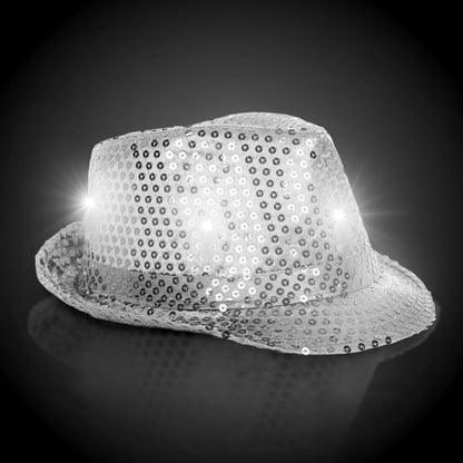 Fun Central Unisex LED Light Up Sequin Fedora Hat Silver