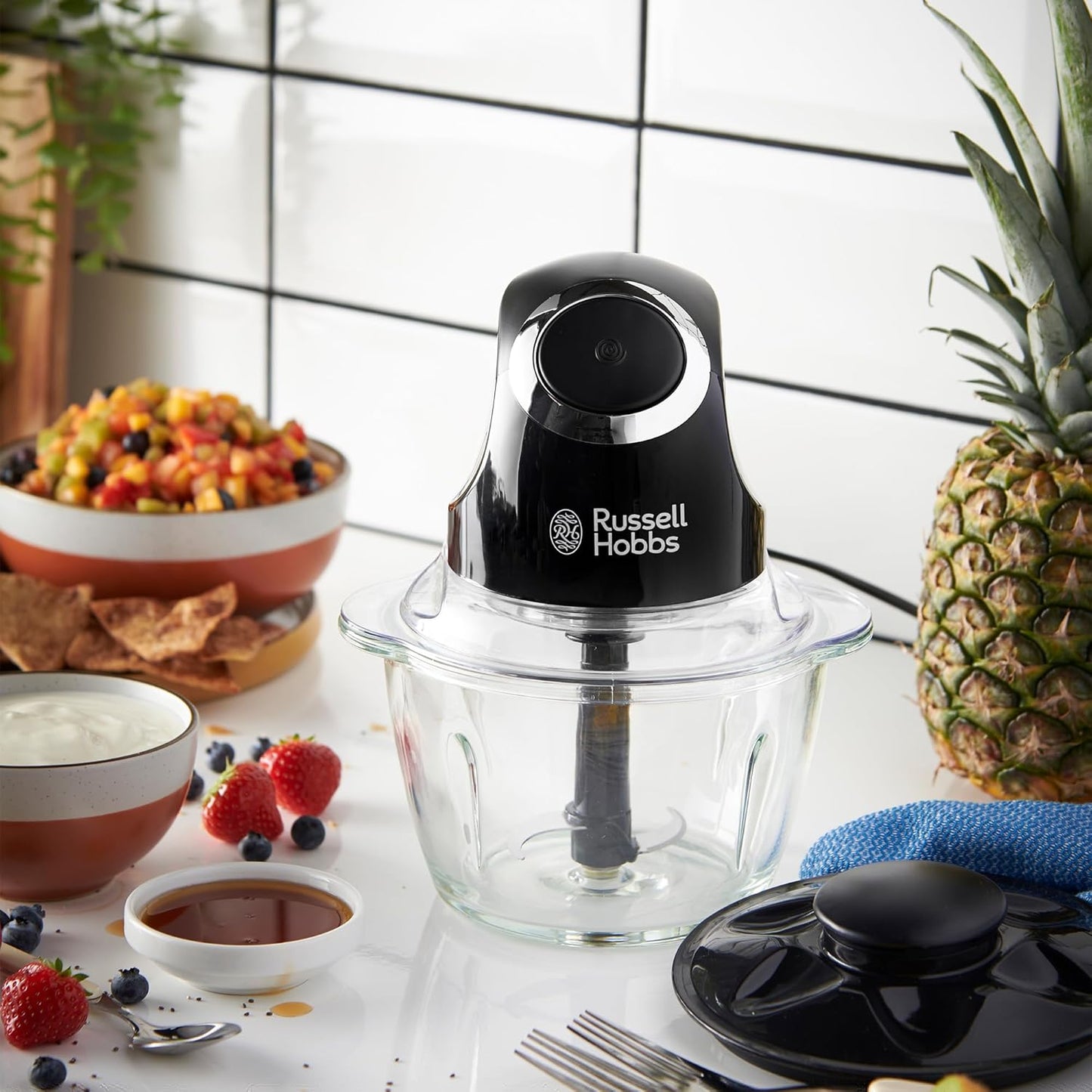 Russell Hobbs Desire Mini Chopper – Matte Black 1L Glass Bowl, 200W Power