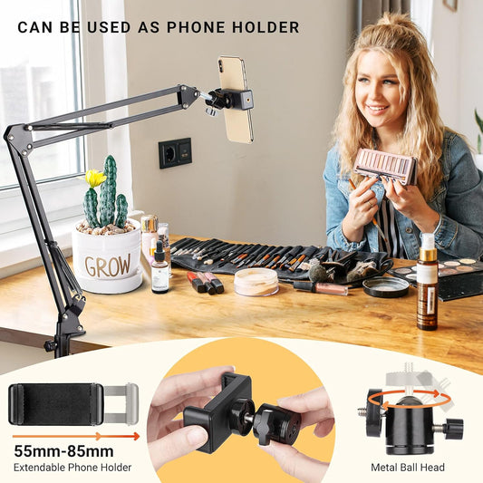 CAHAYA Adjustable Tabletop Microphone Boom Stand with Pop Filter