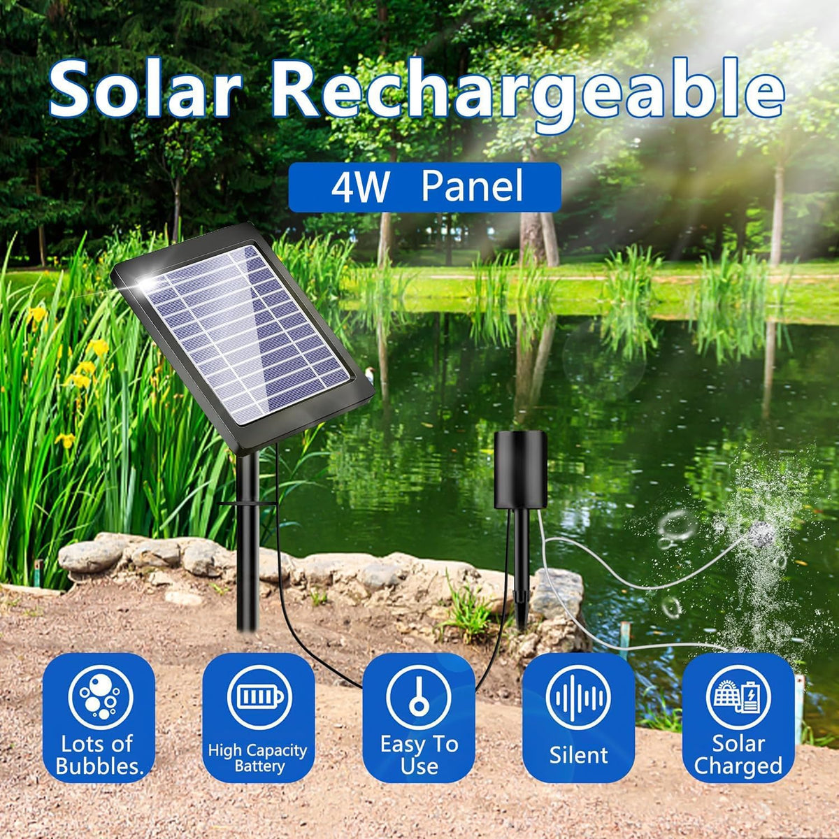 KASTOBS AP015 4W Solar Pond Aerator Air Pump Black
