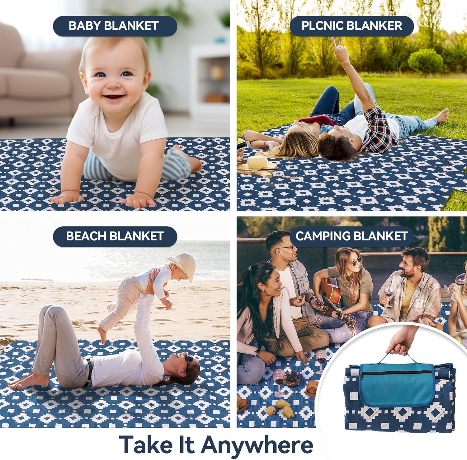 OESSUF Picnic Blanket Waterproof 200x200cm 3-Layer Extra Large