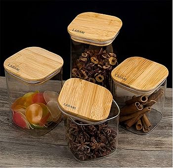 Premium Borosilicate Glass Food Storage Jars with Airtight Bamboo Lids - 3 Pack