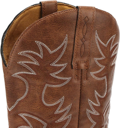 Men's Wide Toe Embroidered Cowboy Boots Slip Resistant Western Footwear