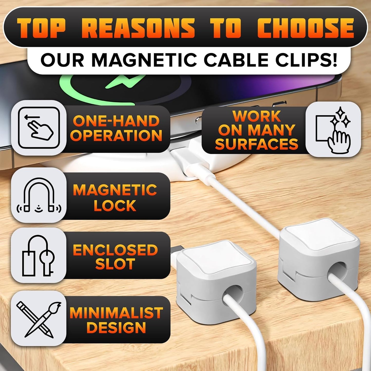 Grizzly Supply Magnetic Cable Holder 10-Pack White for Charging HDMI USB Cables