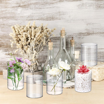Vesici 20 Pcs Plastic Cylinder Vase Acrylic Cylinder Vase Bulk Small Clear Flower Container Hurricane Candle Holder Round Wide Container Centerpiece for Home Office Wedding Decorations (4 Inch)