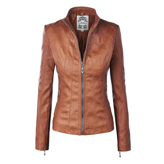 Made By Johnny Women's Panelled Faux Leather Moto Jacket