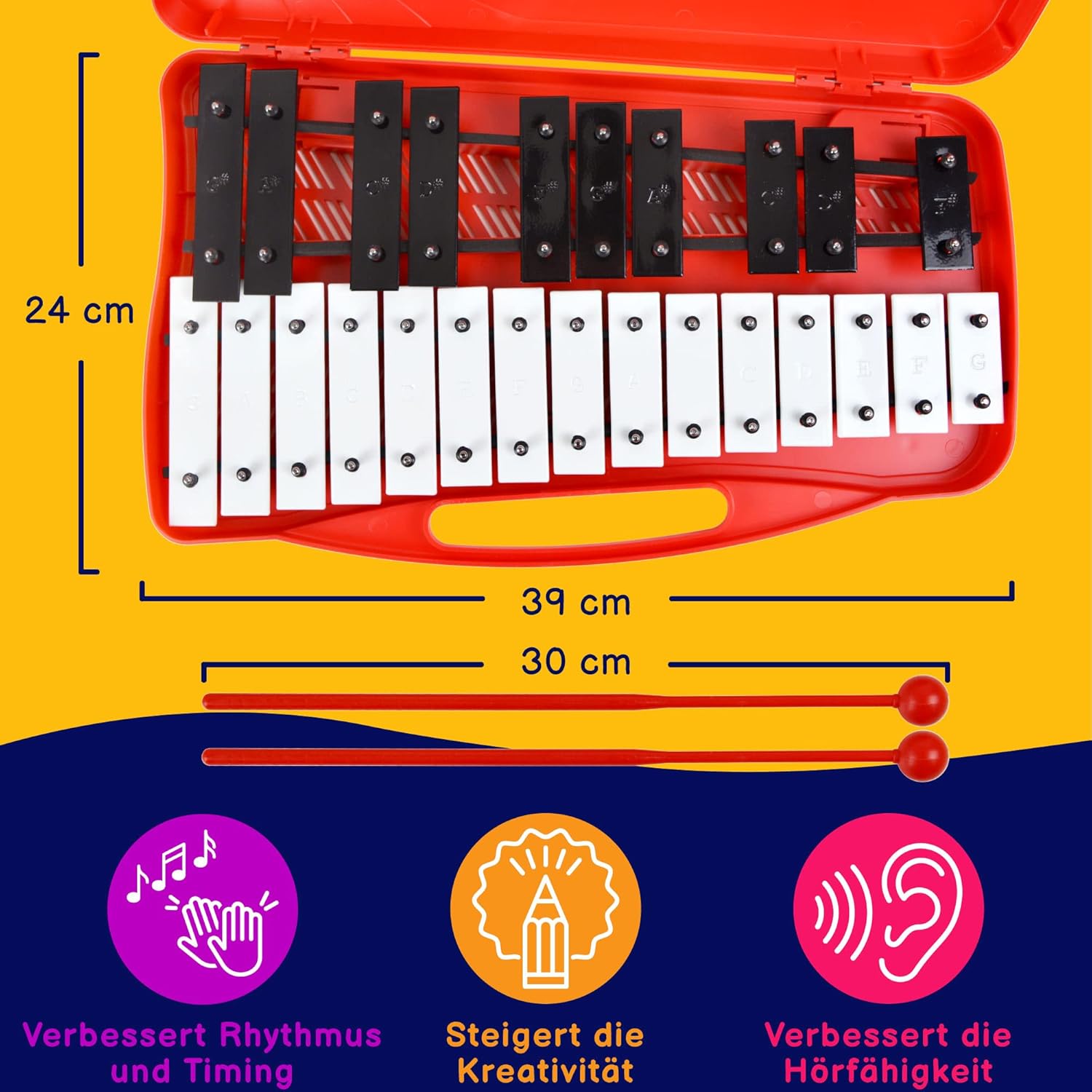 A-Star 25-Note Chromatic Glockenspiel with Carry Case and Beaters