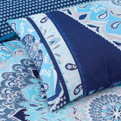 Sleepdown Pure Quality Paisley Mandala Blue Super King Duvet Quilt Cover Pillowcases