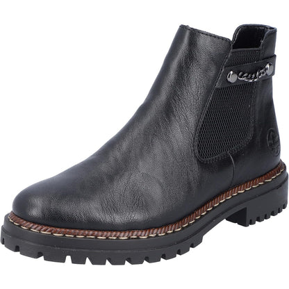 Rieker Women's Black Chelsea Ankle Boot with Zip and Chain