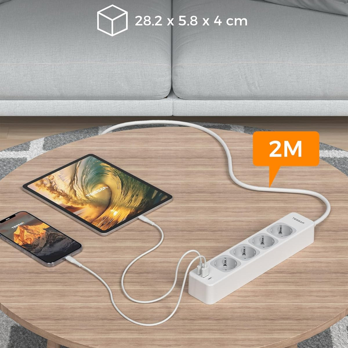 TESSAN 7-in-1 Power Strip with 4 AC Outlets, USB-C, 2 USB-A Ports