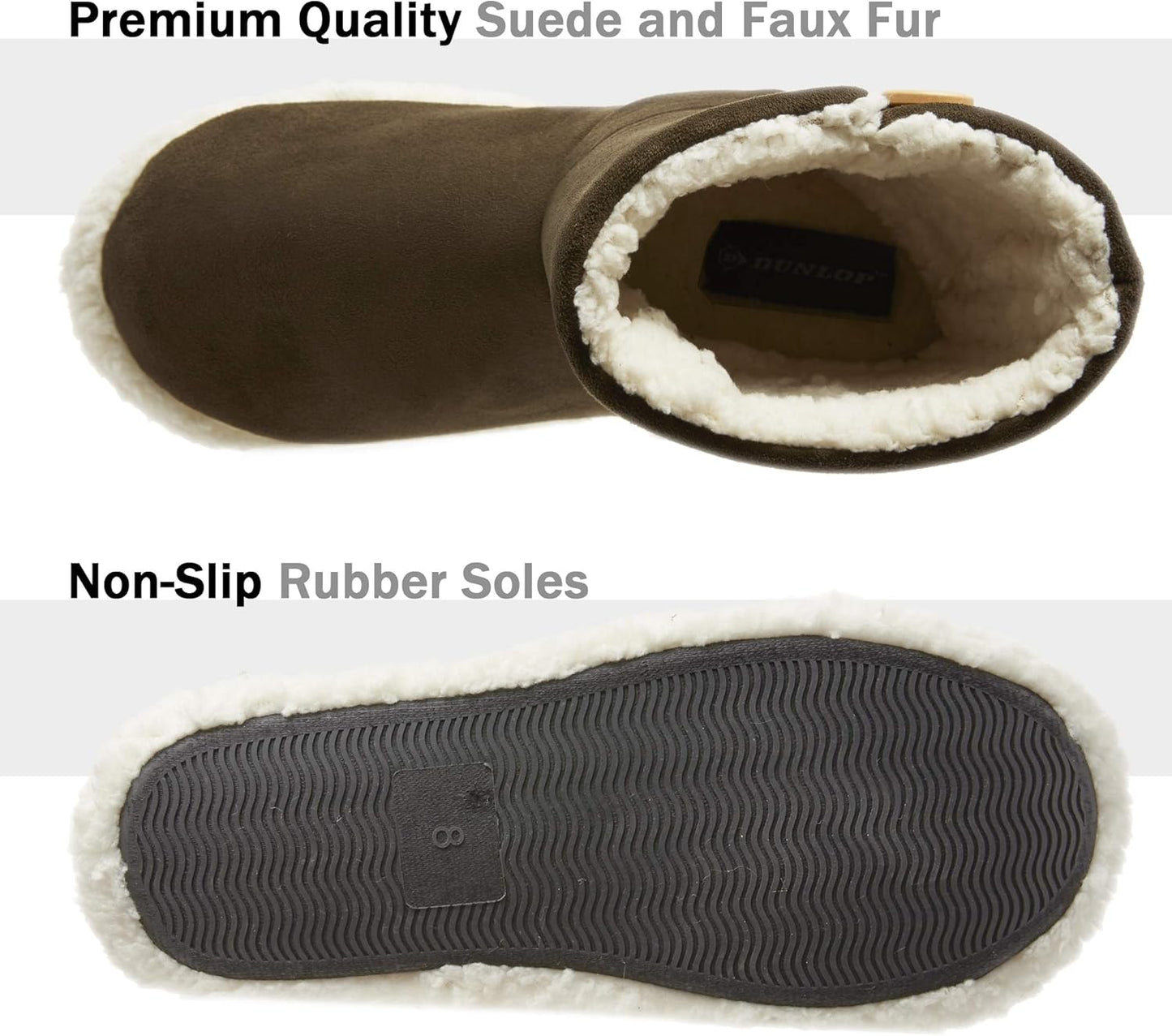 Dunlop Men's Faux Fur Bootie Slippers with Memory Foam Rubber Sole