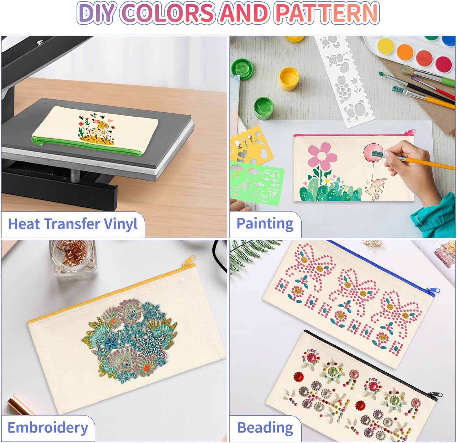 Wusboo 24‑Piece Canvas Tote Pencil Case DIY Craft Kit