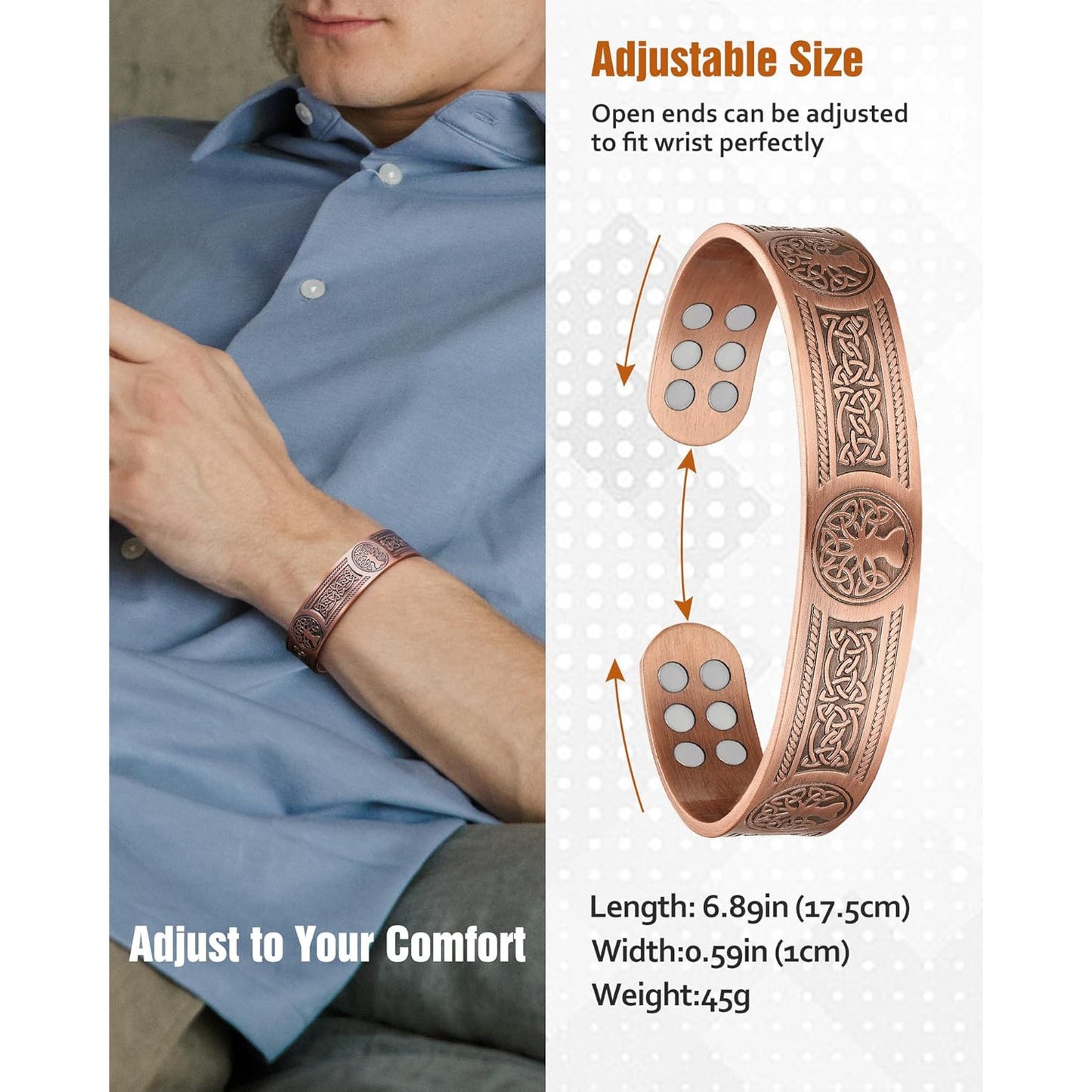 Jecanori 18X Strength Men's Magnetic Copper Bracelet – 3800 Gauss