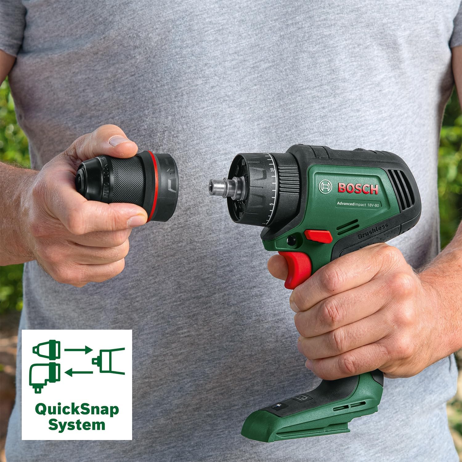 Bosch AdvancedImpact 18V-80 QuickSnap Cordless Hammer Drill with 82Nm Torque and Brushless Motor