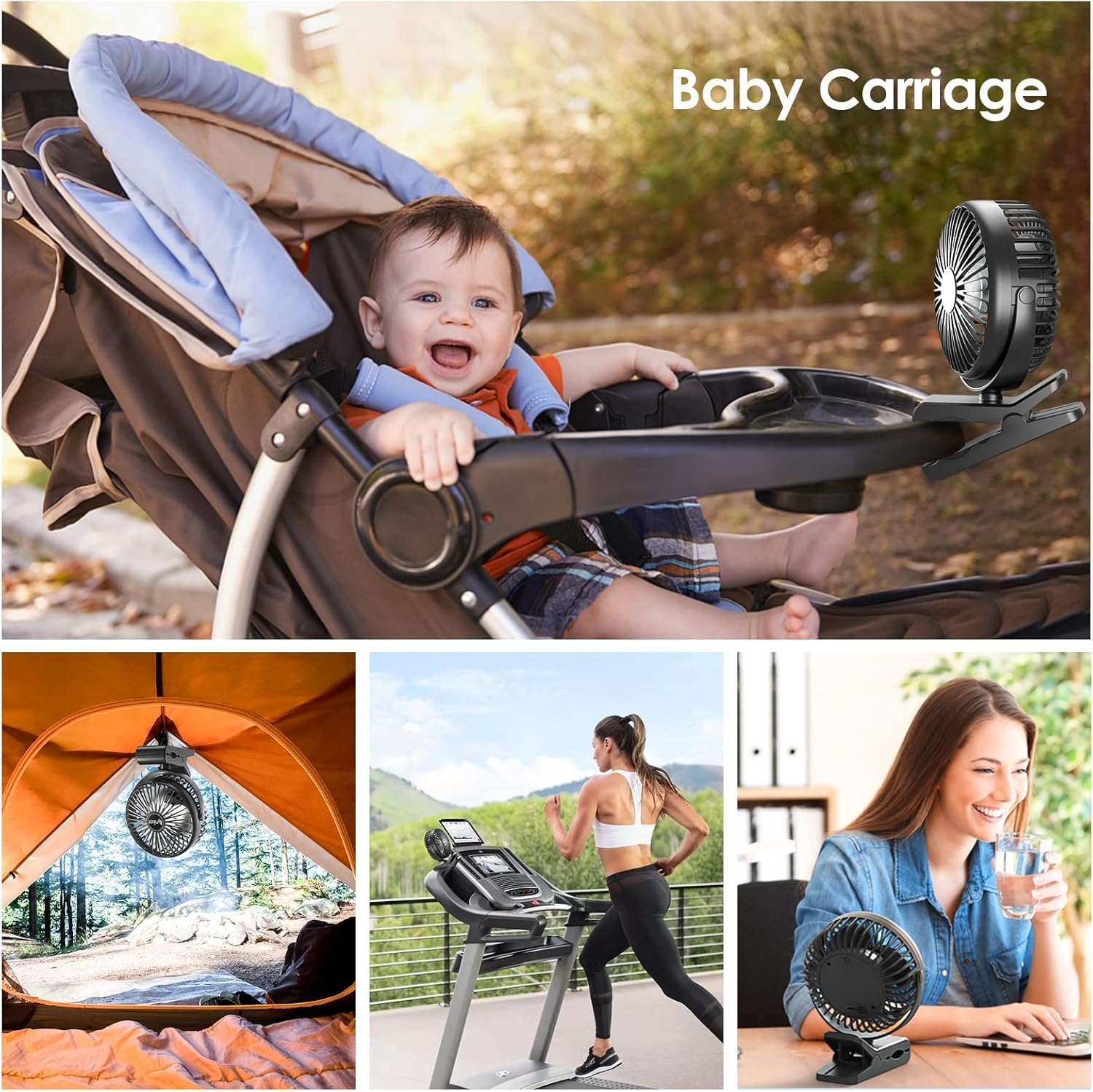 Lynker 10000mAh Mini Clip Fan with LED Light, 360° Rotation