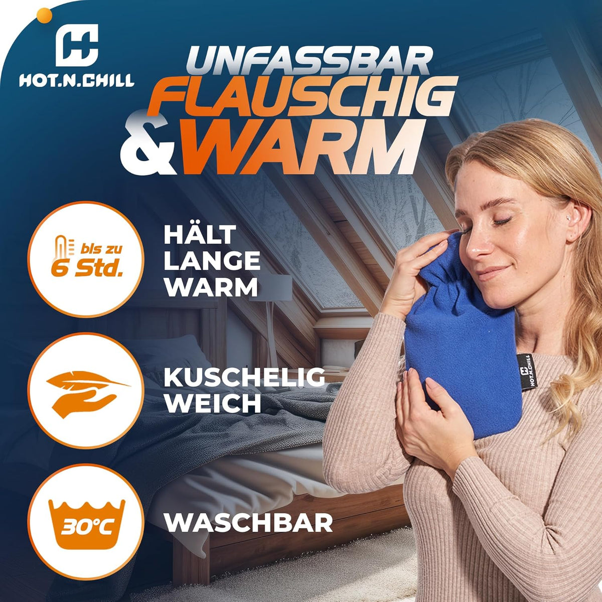 HOT.N.CHILL 1.5L Leak-Proof Natural Rubber Hot Water Bottle with Cover