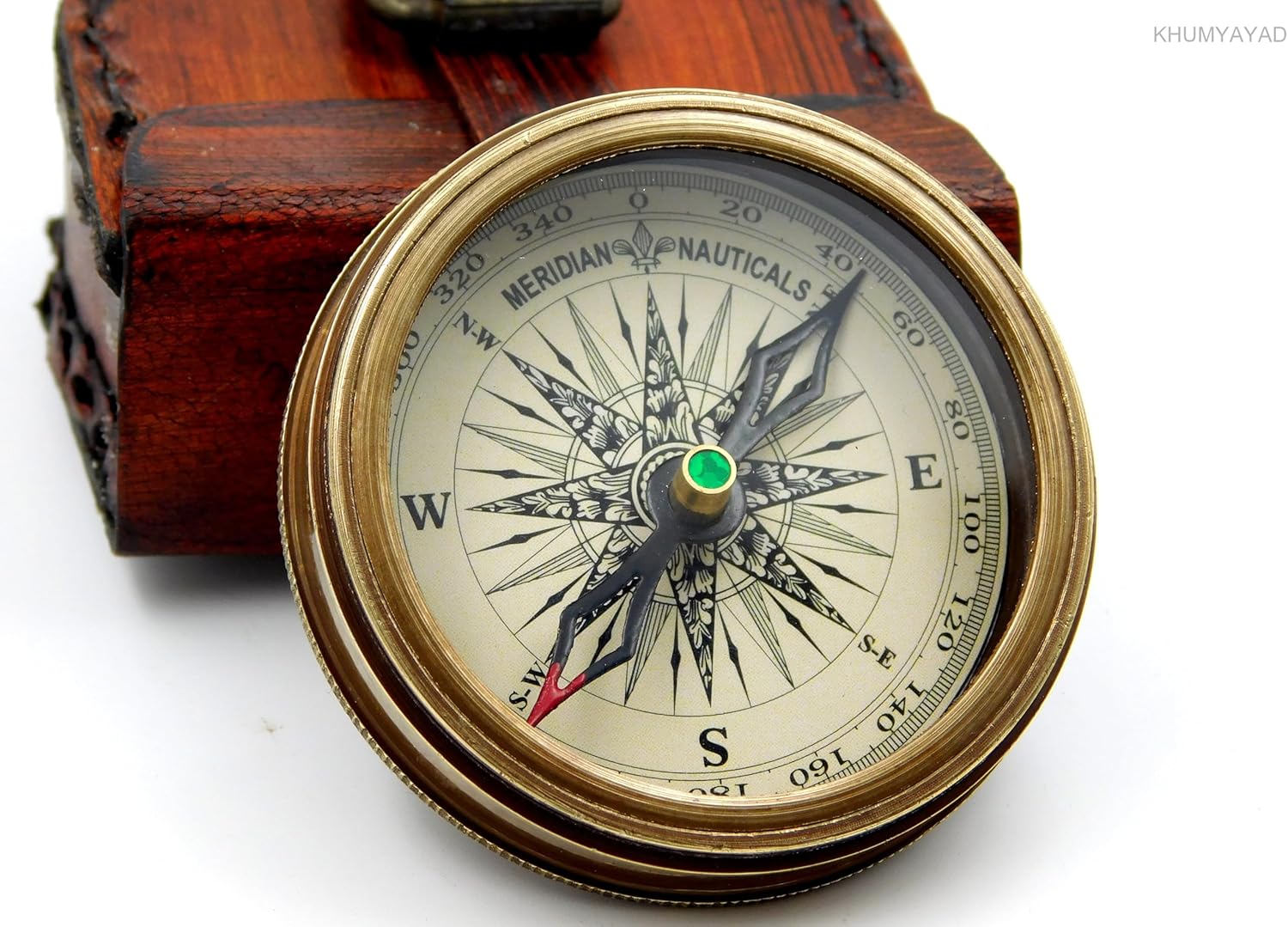 Antique Brass Pocket Compass with Leather Case – Handcrafted