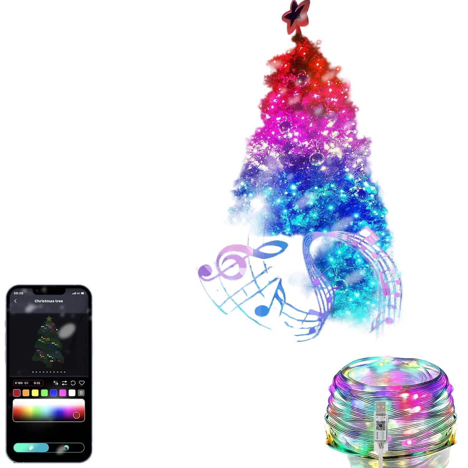ZWOOS 10m 100 LED RGB String Lights Music Sync USB IP65 App Remote