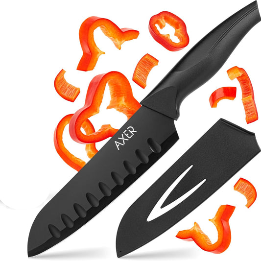 Axer Black Santoku Kitchen Knife with Hollow Edge