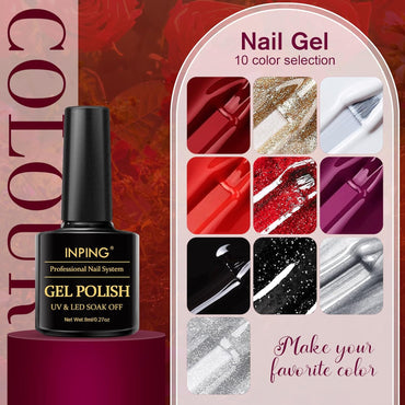 INPING 10-Color Red Black Glitter UV Gel Nail Polish Set