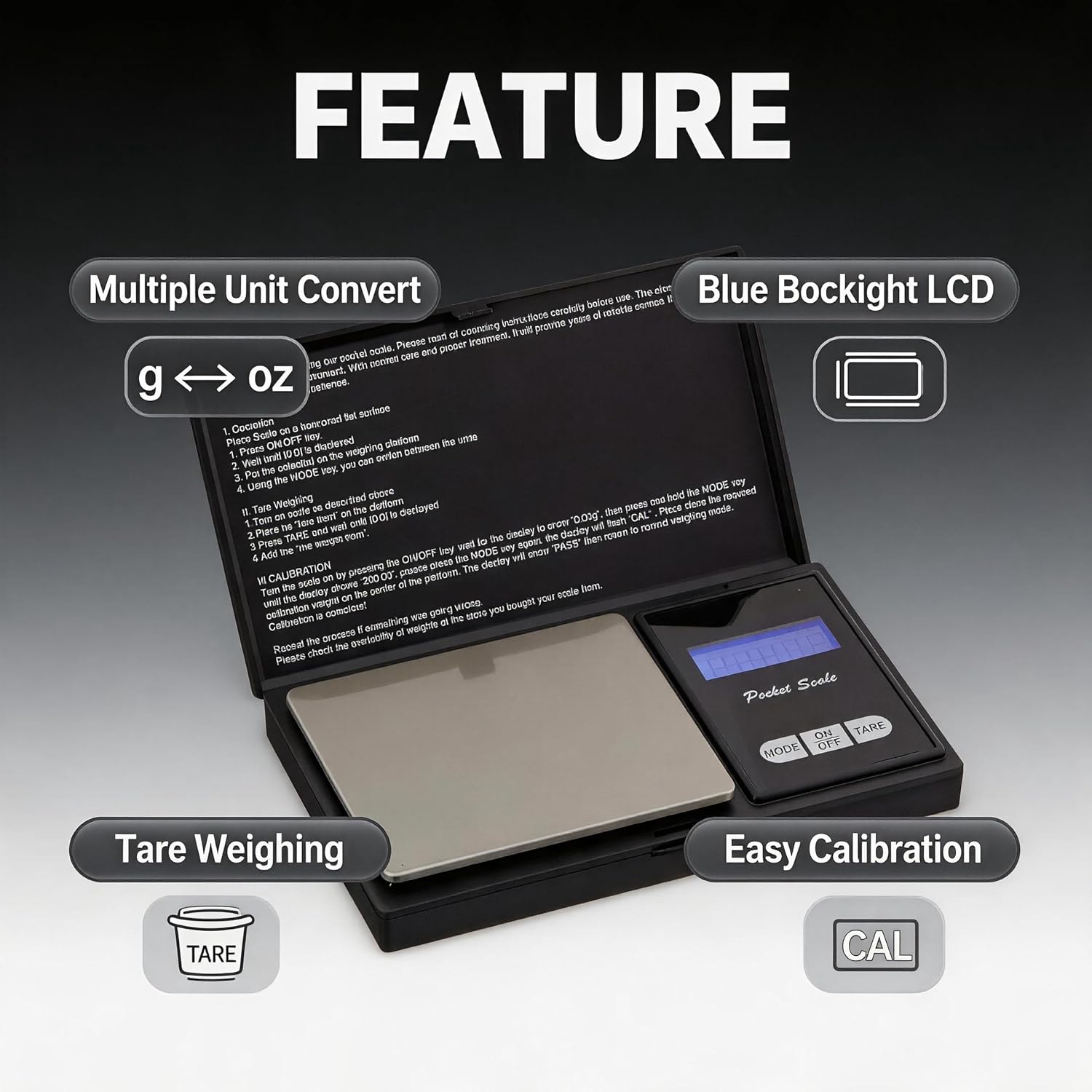XDFEWFJH Digital Scale 500 g x 0.01 g Milligram Scale for Espresso Jewelry & Coffee with Tare LCD Display Batteries Included