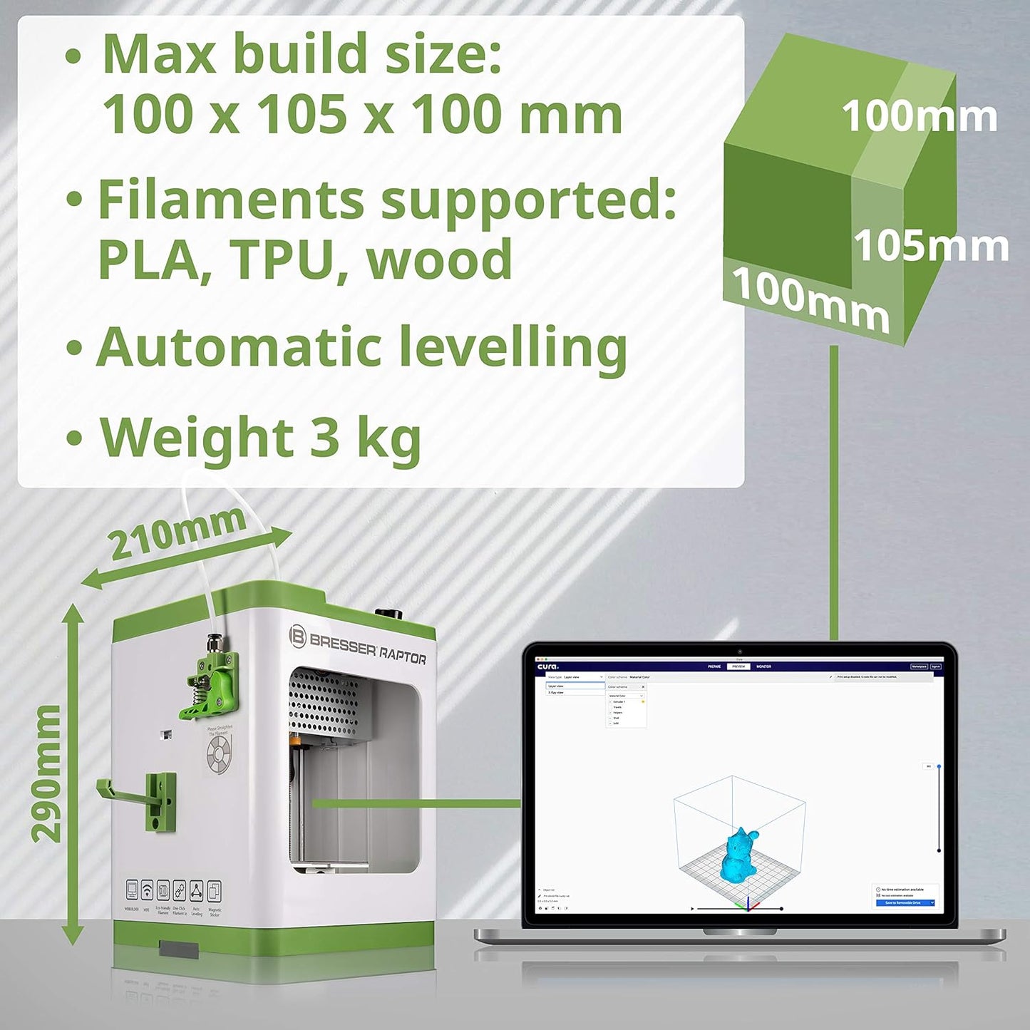 Bresser Raptor WLAN Compact 3D Printer with 100mm Print Volume