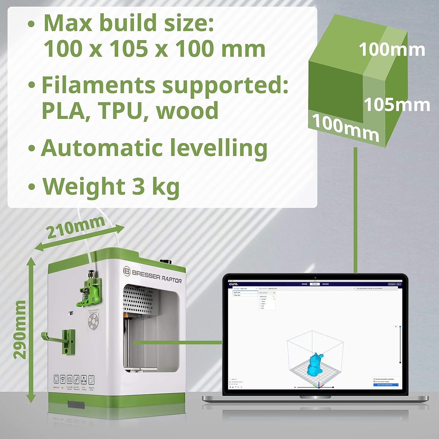 Bresser Raptor WLAN Compact 3D Printer with 100mm Print Volume