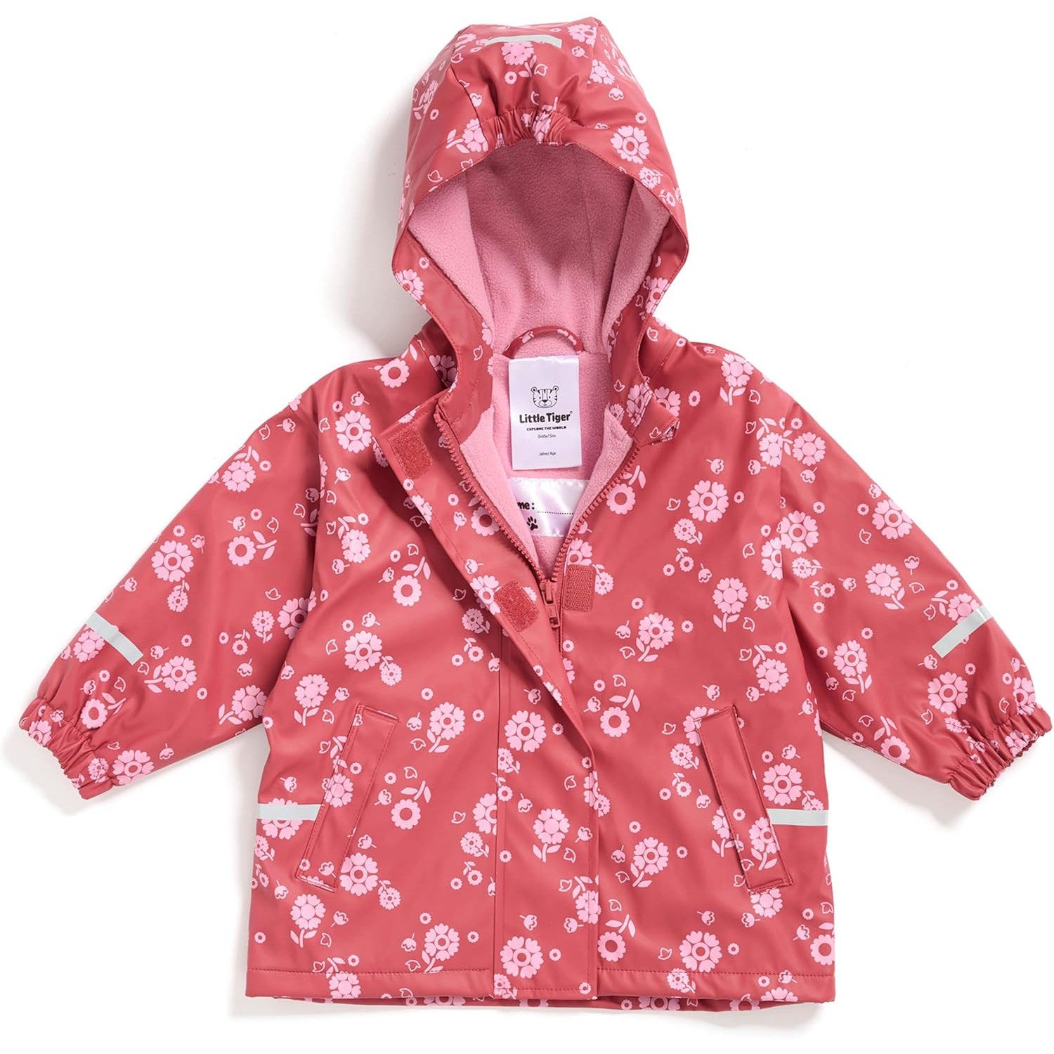 Little Tiger Kids Waterproof Fleece-Lined Rain Jacket with Hood