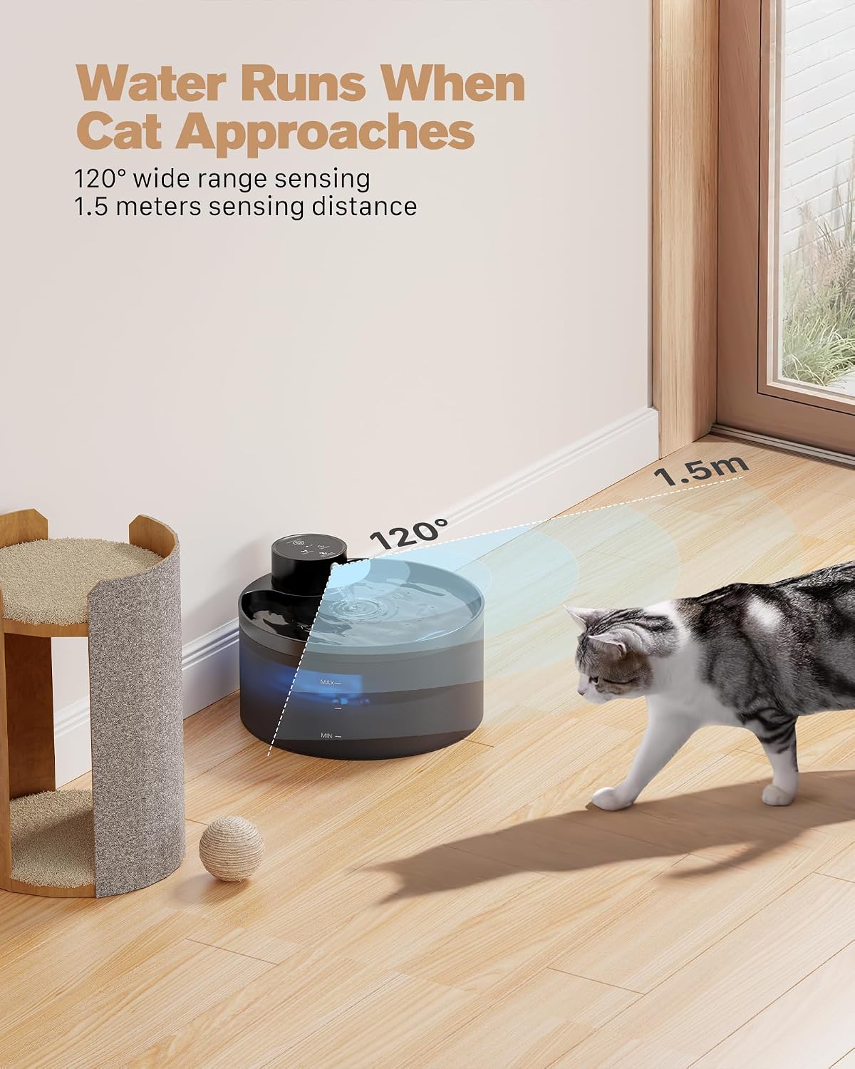 GIOTOHUN Wireless Cat Drinking Fountain 3.2L Black