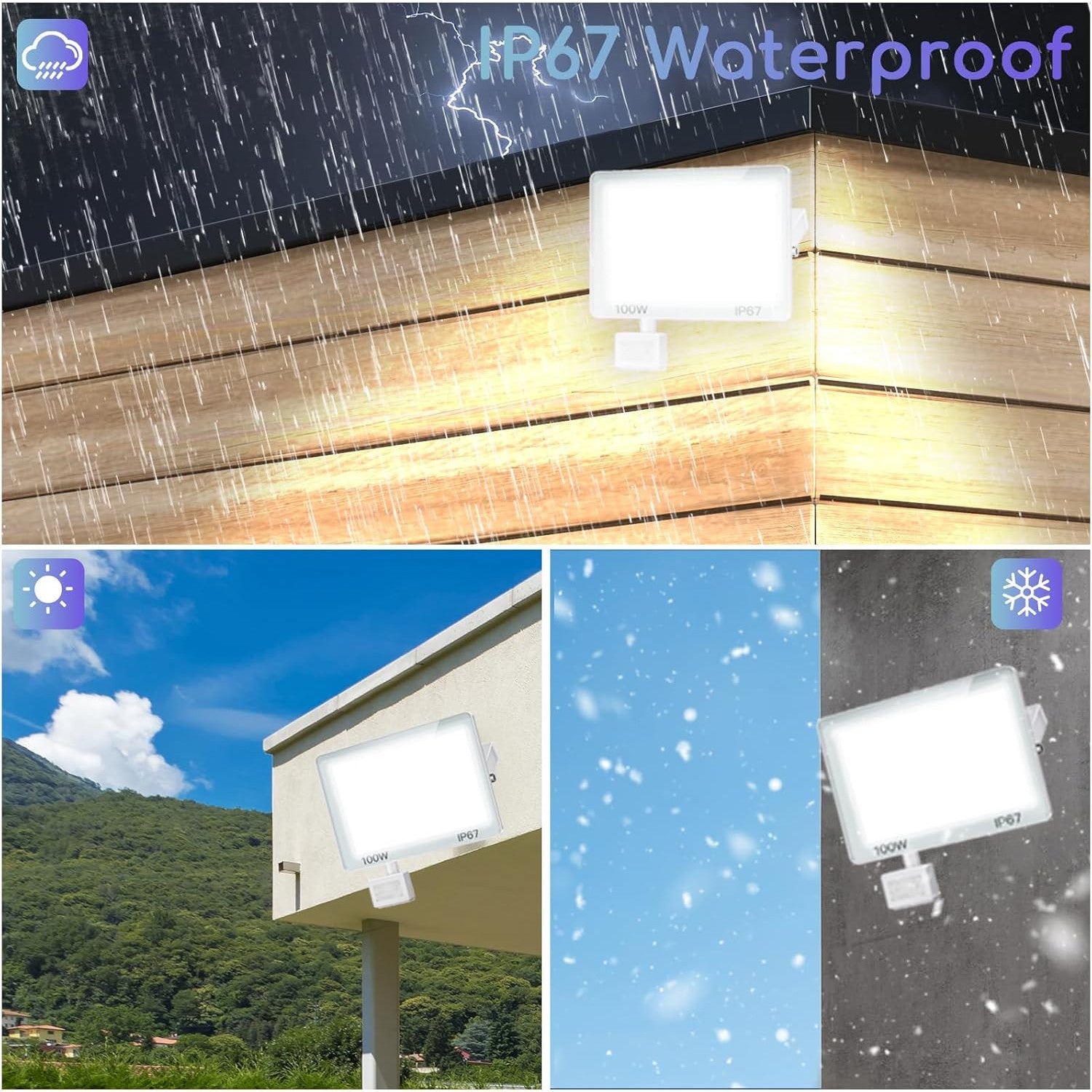 100W 10000LM Outdoor LED Motion Detector Spotlight – IP67 Waterproof