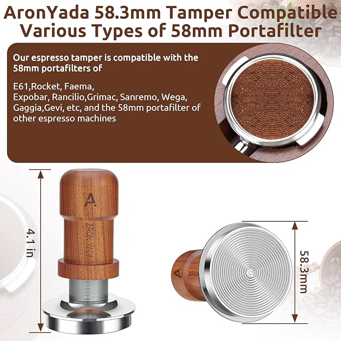 AronYada 53.3mm Walnut Wood Espresso Tamper with 30lb Pressure