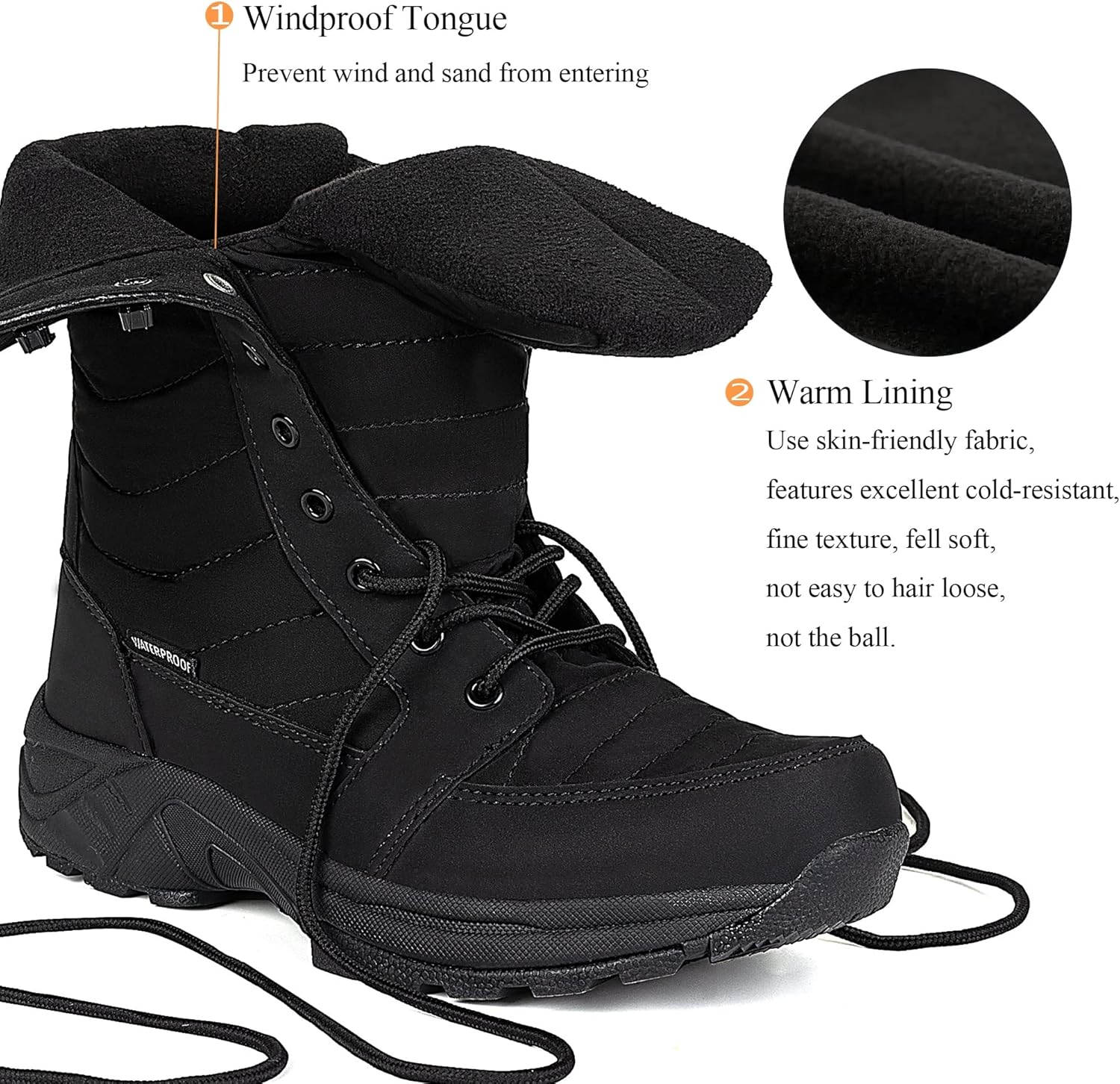 Women's Waterproof Winter Snow Boots with Side Zipper, Lightweight Warm Combat Style