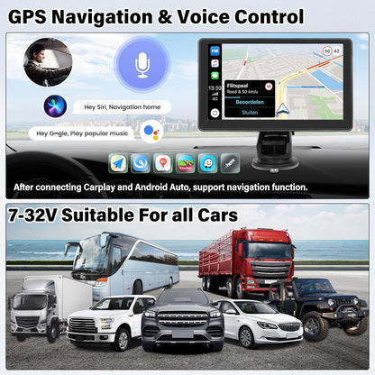 SIXWIN 7‑inch Portable Wireless CarPlay Android Auto Touchscreen Stereo