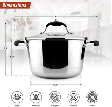 AVACRAFT 5-Quart 18/10 Tri-Ply Stainless Steel Multipurpose Pot with Glass Lid