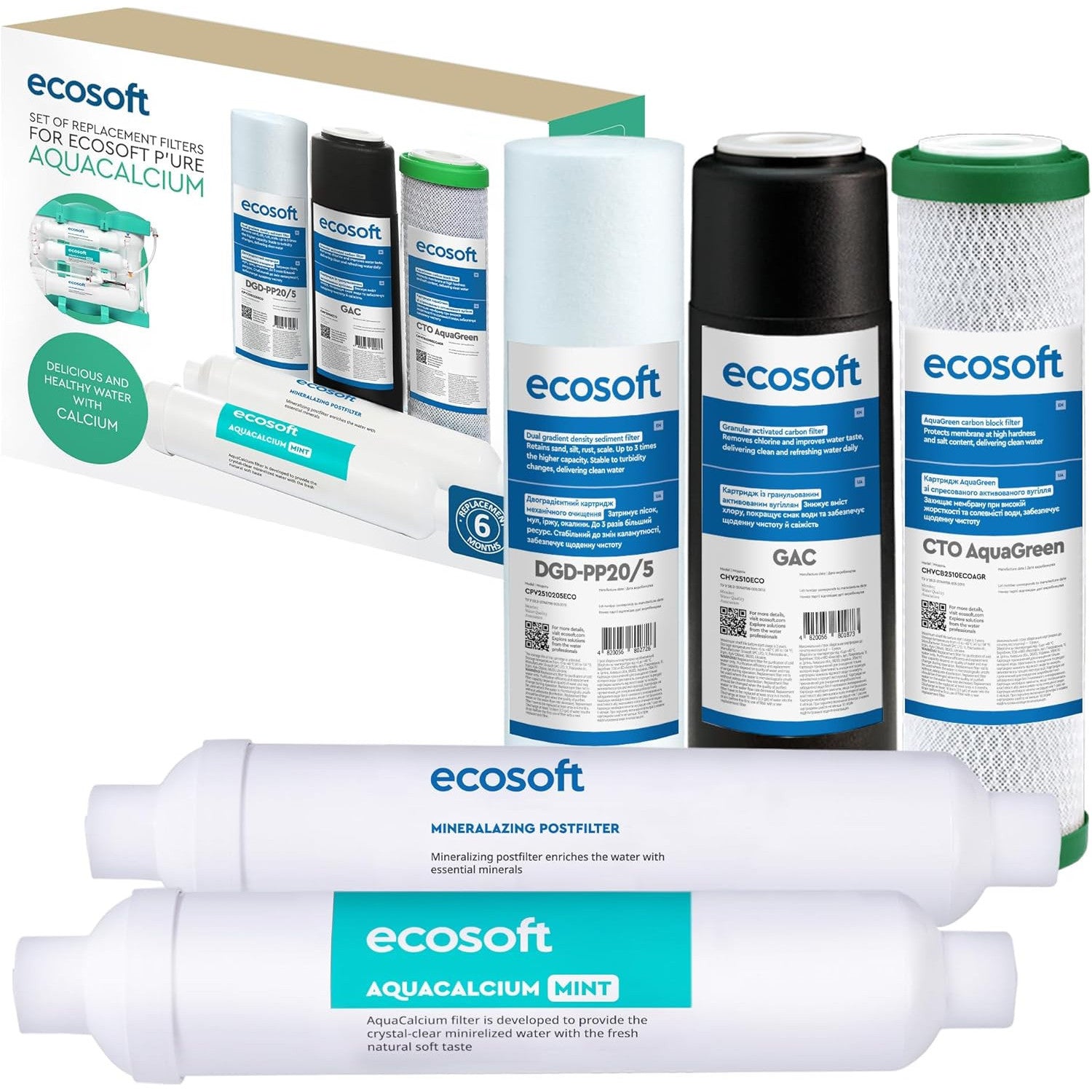 Ecosoft P'URE AquaCalcium Replacement Filter Set for Water Purifiers