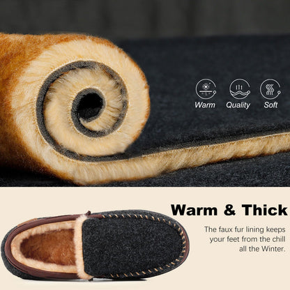 LongBay Men's Memory Foam Moccasin Slippers: Warm Indoor Outdoor Rubber Sole