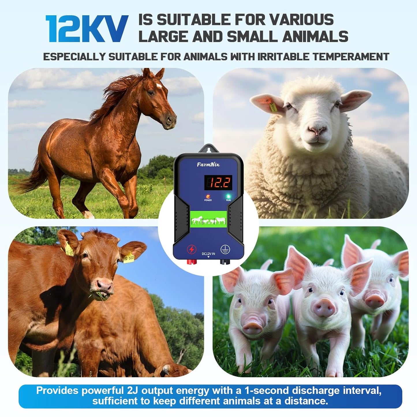 FarmNix 15KM High Voltage Electric Fence Controller 2J