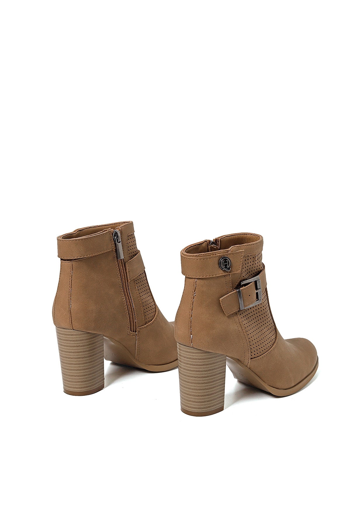 Women's Chunky Heel Ankle Boots with Perforated Suede Faux Leather