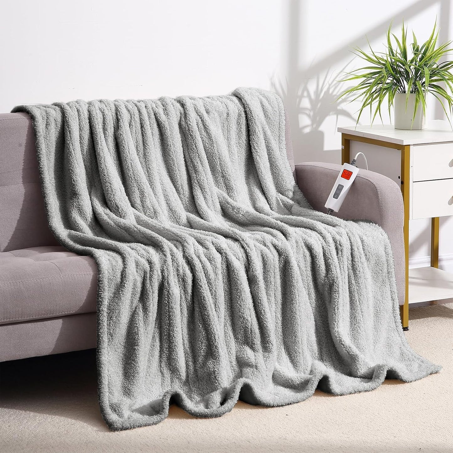 CAROMIO Electric Blanket 130 x 180 cm 6 Heat Settings Auto Shut-Off Grey
