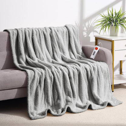 CAROMIO Electric Blanket 130 x 180 cm 6 Heat Settings Auto Shut-Off Grey
