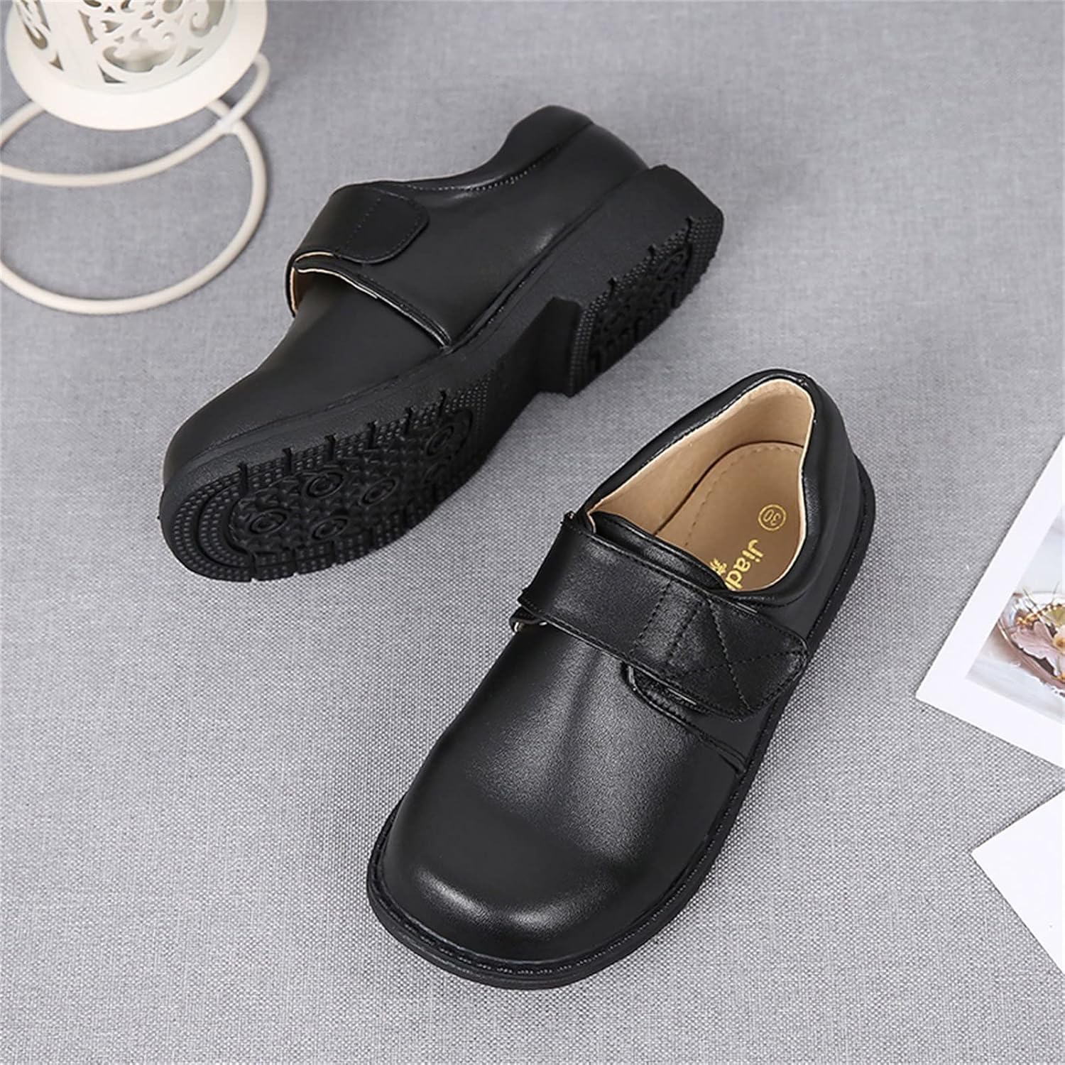 sfdgfhyf Grey Kids Walking Shoes – Leather Boots for Ages 10‑10.5