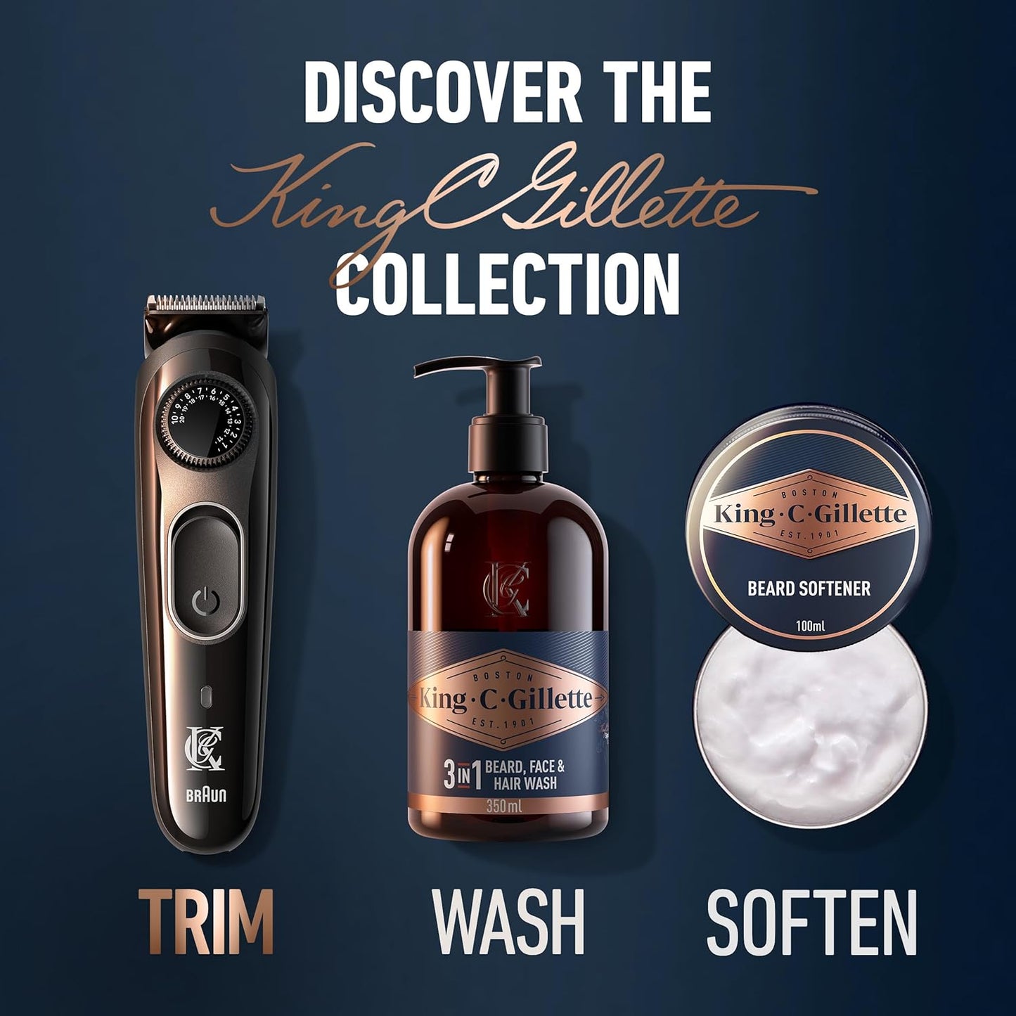 King C. Gillette Cordless Beard Trimmer with 3 Comb Attachments