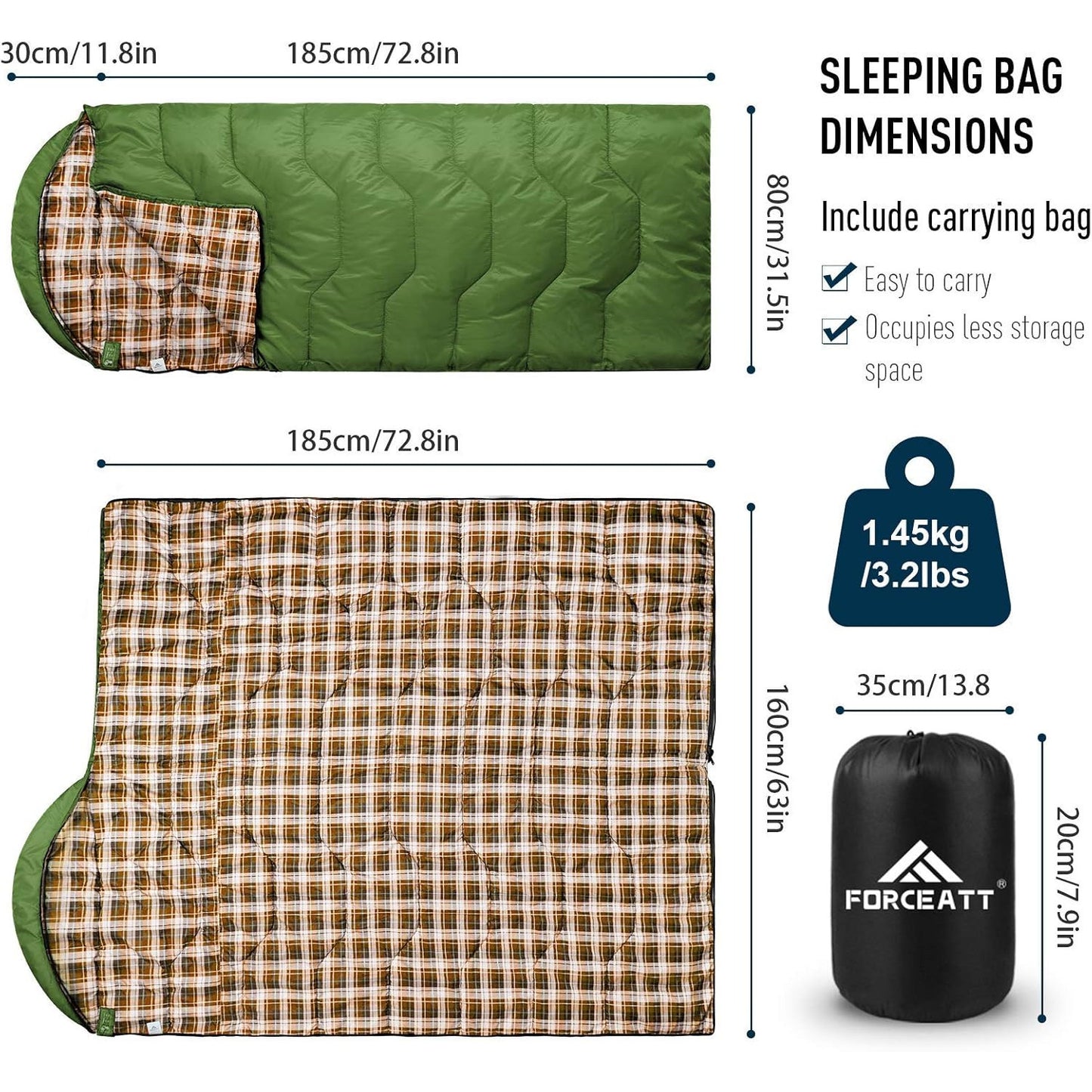 Forceatt Dark Green 4-Season Sleeping Bag